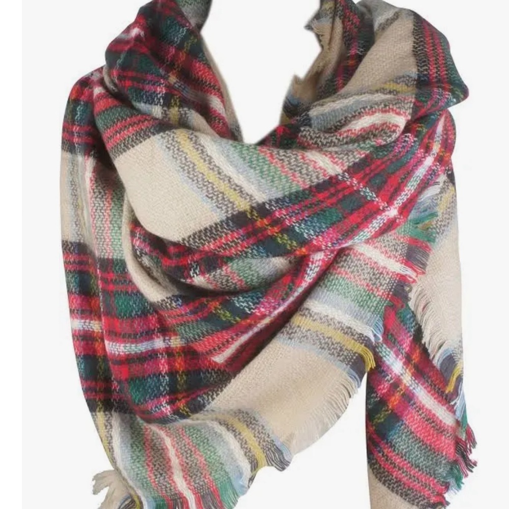 Large plaid tartan square scarf 56 inch x 56 inch
